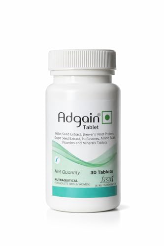 Image of Adgain Tablet for Hair Growth & Hair Fall Control | Biotin, Amino Acids, Grape Seed Extract & Multivitamins | Nutraceutical Supplement for Men & Women | 30 Tablets