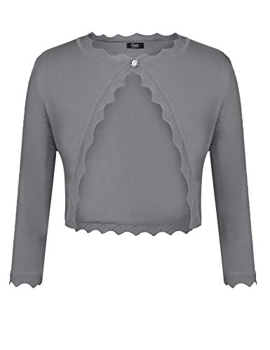 iClosam Women Shrug 3/4 Sleeve Open Front Cropped Bolero Knit Cardigan Grey