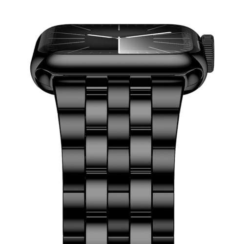 iiteeology Compatible with Apple Watch Bands 46mm/49mm/45mm/44mm, Luxury Stainless Steel Link Bracelet for Apple Watch Ultra 2/Ultra/Series 1-10- 5 Beads, Black