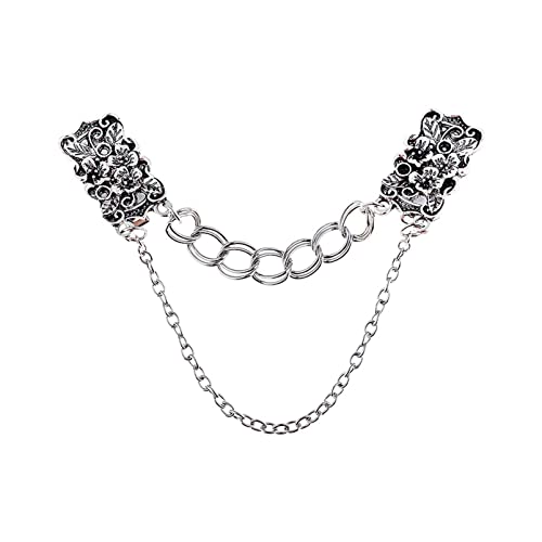 Junyy Carved Women's Link Button Dresses Shirt Collar Clip Vintage Sweater Shawl Brooch Pins Chain Clips(Silver), One Size #TOP14
