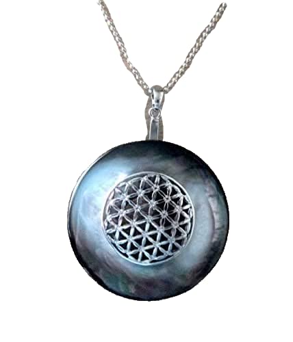 Pendentif nacre donut fleur de vie collier talisman géométrie sacrée nacre blanche
