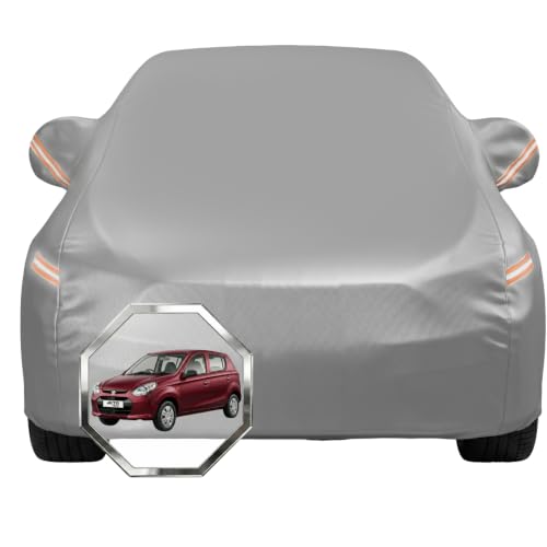 Image of Pivalo Car Cover for Maruti Suzuki Alto 800 All Model & Years with Mirror Pocket 100% Waterproof Triple Stitched Bottom Elastic Dust, Heat & UV Resistant Full Body Protection (Grey with Highlighter)