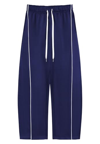 IVIR Track Pants Woman Casual Parachute Pants Women Baggy Sweatpants Drawstring Elastic Barrel Y2K Joggers with Pockets Navy Blue Middle