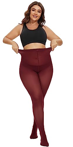 Image of CozyWow Plus Size Tights for Women 80D Soft Solid Color Semi Opaque Pantyhose High Waist 1X 2X 3X 4X