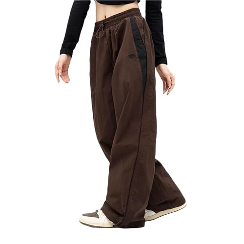 Pantalon Recto Mujer Cintura Elastica Pantalones Deportivos Casuales Femeninos de Talle con Corte Holgado y diseño Urbano para Uso Diario cómodo (Brown, M)