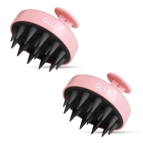 Image of GLUN Pack of 2 Scalp Shampoo Brush - Silicone Hair Scalp Massager for Dandruff Removal & Deep Cleansing (Peach)