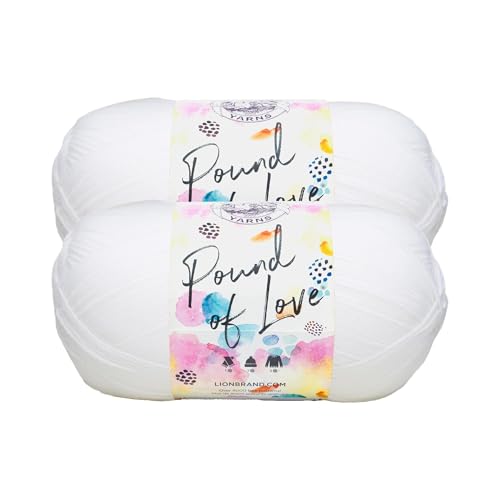 Image of Lion Brand Yarn, Pound of Love Crochet Yarn, White, White, 2 Pack | Large Skein Everyday Basic 100% Acrylic Worsted Weight Knit Fiber for Baby Blankets, Classic Afghans, Sweaters, Scarf Sets