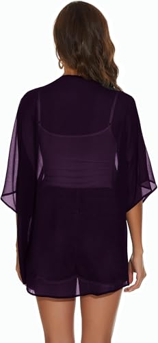 Womens Kimono Cardigans Beach Cover ups Swimwear Puff Sleeve Loose Casual Summer Tops3
