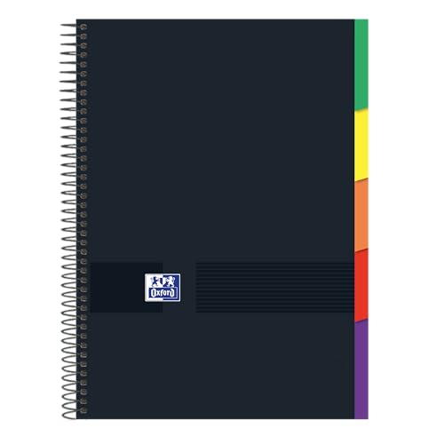 Oxford, Cuaderno A4 Cuadriculado 5x5, Tapa Extradura, 100 Hojas Microperforadas, 5 Pestañas Separadoras, Color Negro