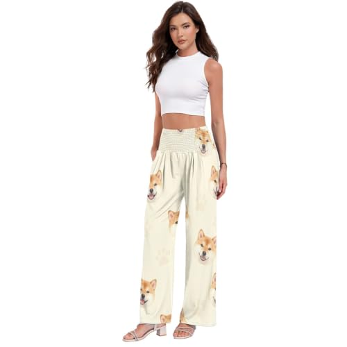 Pantalon herder trace palazzos femme anti-compression à poche
