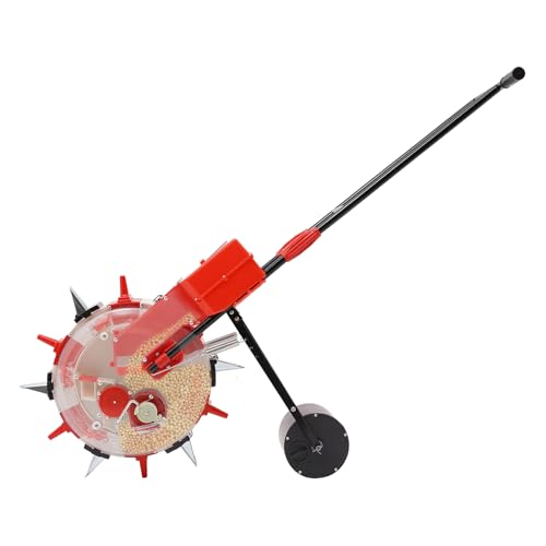 Garden Seeder, Manual Seeder Hand-Push Roller Seeding and Fertilizer Applicator, Row Planter Corn Planter Seeder for Soy Peanut Corn Cotton Soybean (6 Seeding Nozzles)