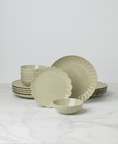 Image of Lenox French Perle Scallop Matcha Stoneware 18-Piece Dinnerware Set for 6