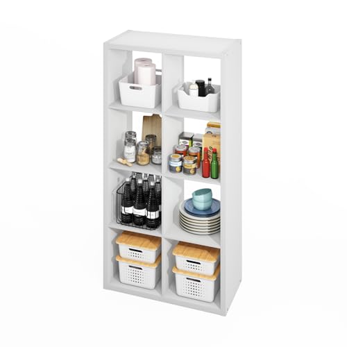 Image of Furinno HERMITE Kitchen Island, 8-Cube Coffee Bar, Extra Thick Kitchen Storage, Bakers Rack, for Pantry Organizers and Storage, Kitchen Organization, White