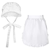Tucnoeu 1 Set Rüschen Schürze Weiß, Kolonial Kostüm Damen Schürze Mit Mob Hüte, Dienstmädchen Kostüm für Halloweenparty Cosplay Zuhause Restaurant