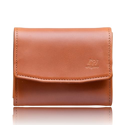 artigianoworks 財布 二つ折り 本革 姫路レザー レディース ミニ財布 カード収納 小銭入れ コンパクト おしゃれ ギフト キャメル aw-19hn