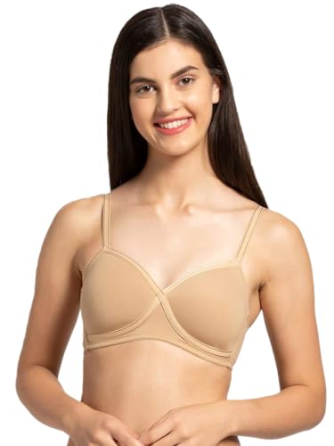 Image of Jockey FE40 Women Wirefree Padded Super Combed Cotton Elastane Stretch Full Coverage T-Shirt Bra with Cross Over Fit
