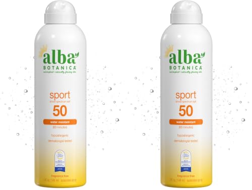 Image of Alba Botanica Sport Sunscreen Spray for Face and Body, SPF 50, 5 fl oz Bottle (Pack of 2)