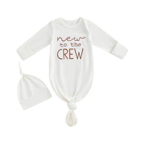Image of Ayalinggo Newborn Boy Girl Coming Home Outfit Baby Infant Sleeper Gown Nightgown Outfits Cute Fall Winter Pajamas and Hat