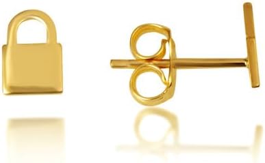 Lock Stud Earrings Real Solid 14K Yellow Gold