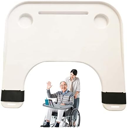 Bueuwe Wheelchair Tray Table with Cup Holder and Cell Phone Holder, Easily Detachable, Medical Portable Wheelchair Table Accessory for Eating, Reading, Resting, Fits 16" - 20" Wheelchair Arm (White)