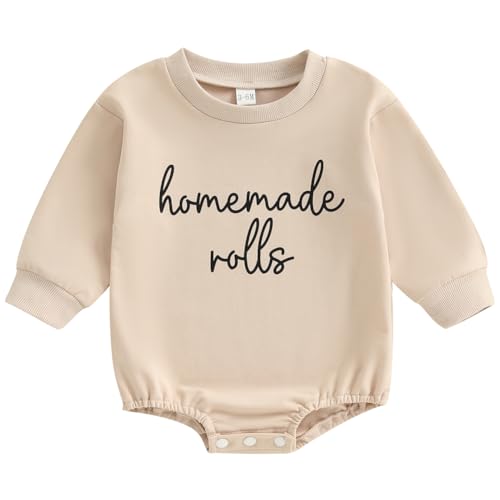 Pudcoco Infant Toddler Baby Boys Girls Thanksgiving Outfit Homemade Rolls Bubble Sweatshirt Romper Bodysuit Fall Clothes