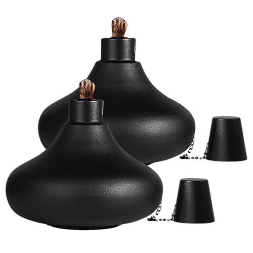 Packung mit 2 Tischfackeln aus Metall, Ölfackel aus Edelstahl – Schreibtischlampe wiederaufladbar mit Öl für Garten, Hof, Haus, Terrasse, Treffen