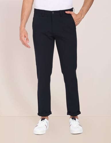 Image of Flat Front Textured Casual Trousers