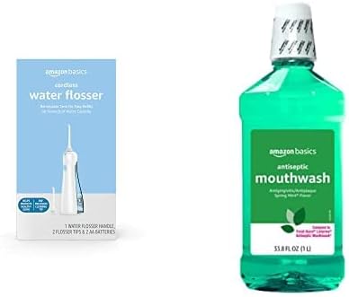 Tienda Basics HydroClean - Enjuague bucal inalámbrico con hilo dental y antiséptico, menta, 1 litro (anteriormente Solimo) (enviado por separado)