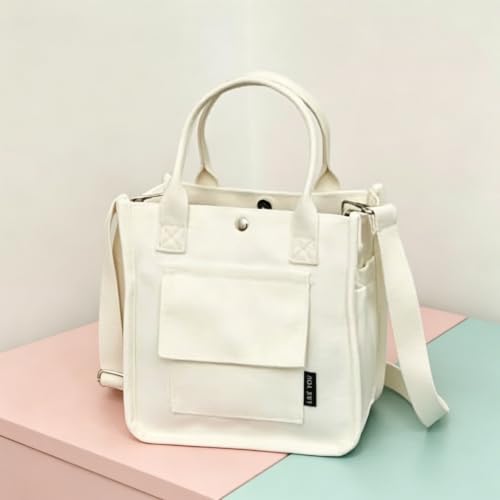 Bolso tote blanco grande con múltiples bolsillos miniatura 1