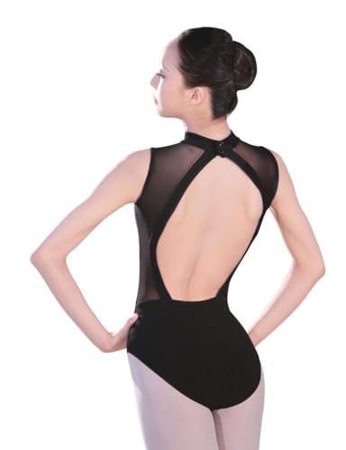 Opiniones de Ropa de Gimnasia para Mujer - solo los mejores. 49 Daydance - Leotardos de baile negros para niñas, una malla de manga corta con espalda abierta, Algodón negro y elastano, S