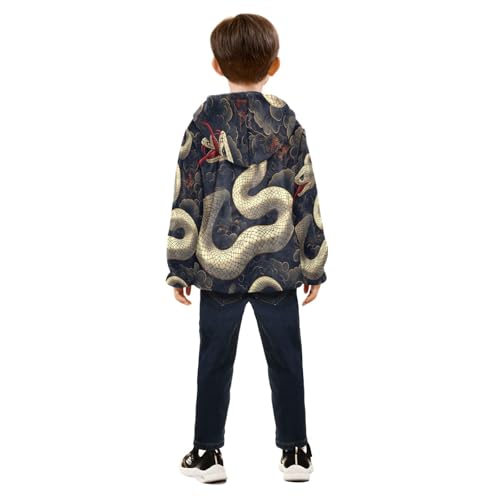 Retro White Snake Toddler Fleece Jacket Girl Boys Hooded Fleece Jacket Coat Warm Outwear Zip-up 3-10T4