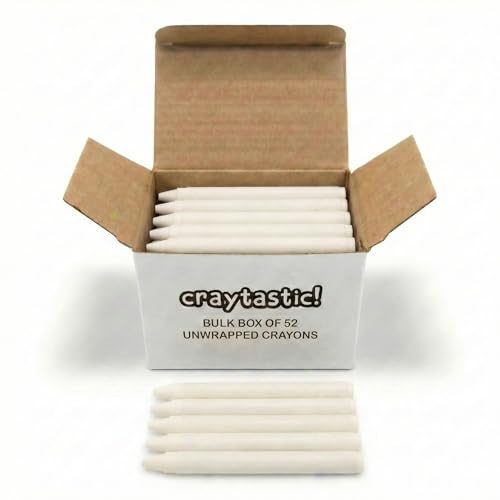 Craytastic! Bulk Unwrapped Crayons Box of 52 (White) for Crafting, Parties, Kids - Paperless Crayons, No Paper Wrapper - Safety Tested Compliant with ASTM D-4236