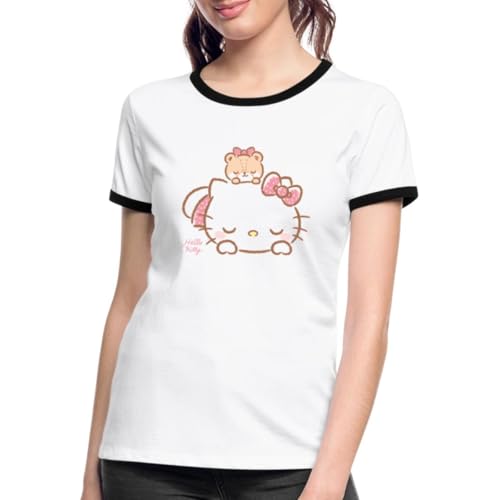 T-Shirt Hello Kitty avec Ours Peluche : Style Contrasté Femme Idéal en Ville