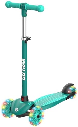 Gotrax KS1 Kids Kick Scooter, LED Lighted Wheels and 3 Adjustable Height Handlebars, Lean-to-Steer & Widen Anti-Slip Deck, 3 Wheel Scooter for Boys & Girls Ages 2-8 and up to 110 Lbs (Green)