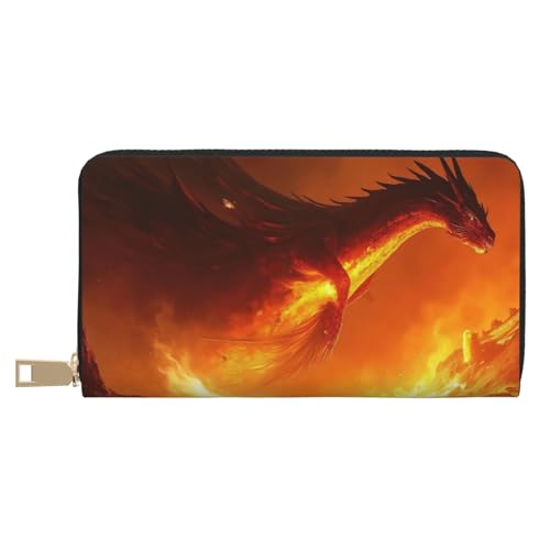 Magical Red Dragon Print Wallet Women, Leather Bifold Multi Card Wallet, Long Purse Women's Wallets