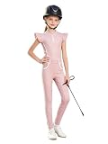 Kinder Reitset Sommer Pferde Sweatshirt Und Hose Reitsporthemd Rosa 122-128