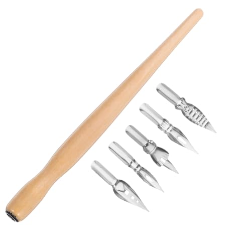 jojofuny Juego de Pluma Caligráfica Vintage con Puntas de Pluma y Mango de Madera, Diseño Irregular y Agarre Estable para Trabajo Detallado y Lettering