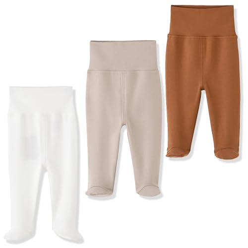 ACESTAR Newborn Infant Baby Boys Girls Cotton High Waist Footed Pants Casual Leggings with Feet 0-12 Months 3-PACK/1-PACK