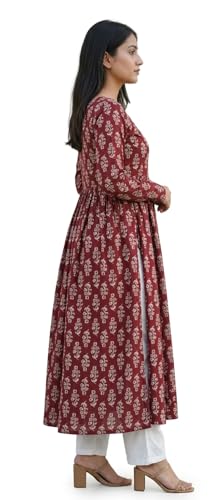 Image of Women's Cotton Nayra Cut Kurti for Women | Full Sleeves Printed Long Kurta | Stylish Flared Ethnic Wear Kurti, Casual & Festive Occasion