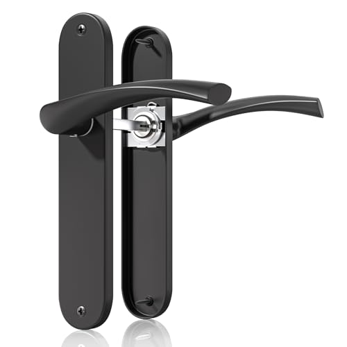 Bwintech 1 juego de manillería negro mate, distancia entre agujeros para tornillos 195 mm, distancia entre bocallaves 70 mm, adecuado para puertas interiores.