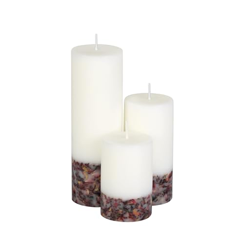 PROSPERRO LUMO Paraffin Wax By Parkash Candles Set Of 3 Fragrance Pillar Candles Marble Finish (White Rose Petals)