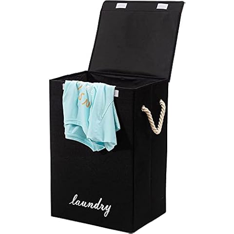BLADO Laundry Baskets with Lid - Foldable Washing Linen Baskets for Dirty Clothes - Large Laundry Hamper with Handles - Laundry Bin for Bedroom, Storage, Bathroom (Black) Cover