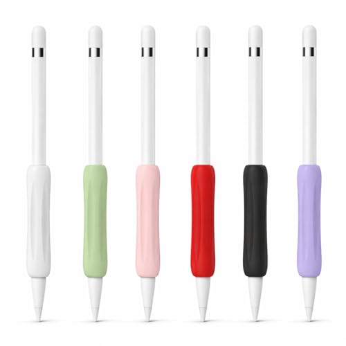 Image of Mizi [6 Pack] Apple Pencil Silicone Comfort Grip Holder Compatible with Apple Pencil Pro (2024), USB-C (2023), 2nd & 1st Generation - (White, Pink, Green, Purple, Red, Black)