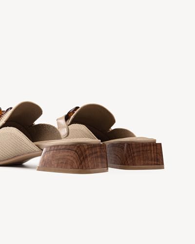 Image of NEWBELLA Mousse Fit Women Flat Mules Commute Pointed Toe Mules Flats Slip On Slides Walking Shoes, Beige 9