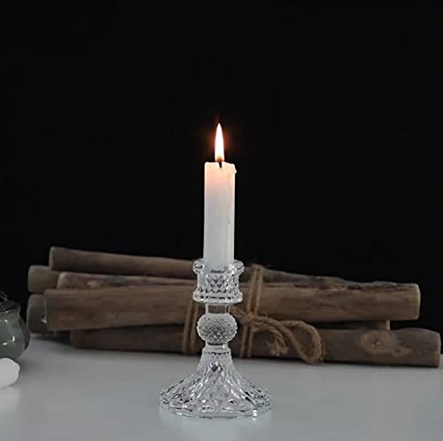 Clear Glass Candlestick Holder Set of 2,Taper Candle Holders Fit 0.8 Inch Candles - Image 4
