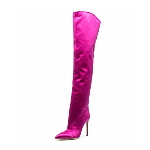 FSJ Women Fashion Over the Knee Boots Pointed Toe Sexy Stiletto High Heels Thigh High Elasticity Stretchy Pull on Comfortable Warm Winter Shoes Size 4-15 US