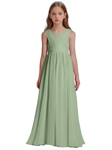 Chiffon Flower Girls Dresses V Neck Junior Bridesmaid Dress Girls Wedding Party Dress