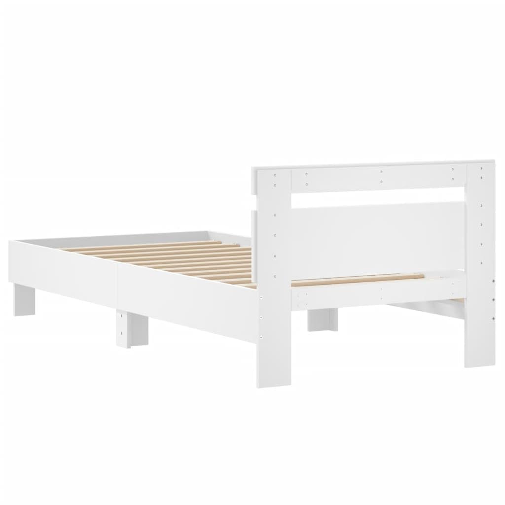 vidaXL Cama con Cabecero, Somier de Invitados, Armazón Marco de Cama, Mueble para Dormitorio Hogar, Madera de Ingeniería Blanca 90x190 cm