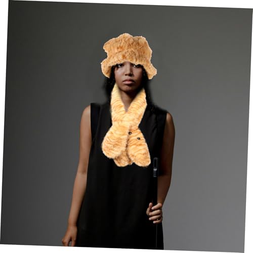 VANZACK 1Set Cute Plush Bucket Hat and Scarf Women Warm Fuzzy Beanie with Leopard Ears Face Flattering Design and Adorable Tiger Print for Winter Fashion4