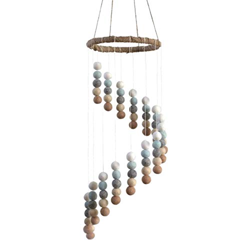 Spiral Felt Ball Nursery Ceiling Mobile- Ice Blue, Tan, Gray & White- Neutral Children's Room Ceiling Decor- Nursery Boy Girl Baby Shower Gift- Handmade - 100% Wool Felt Shapes